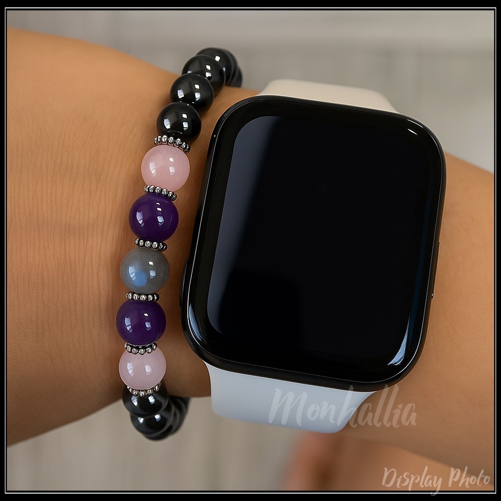 Clearance! OBSIDIAN LABRADORITE & ROSE QUARTZ YOGA MEDITATION BEADED BRACELET